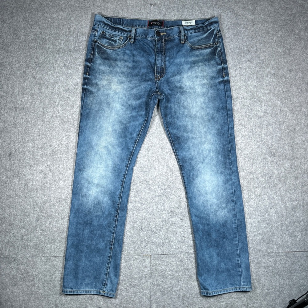 Guess Denim Jeans Men 38(36x30) Blue McCrae Fit Ultra Slim Straight‎ insane fade